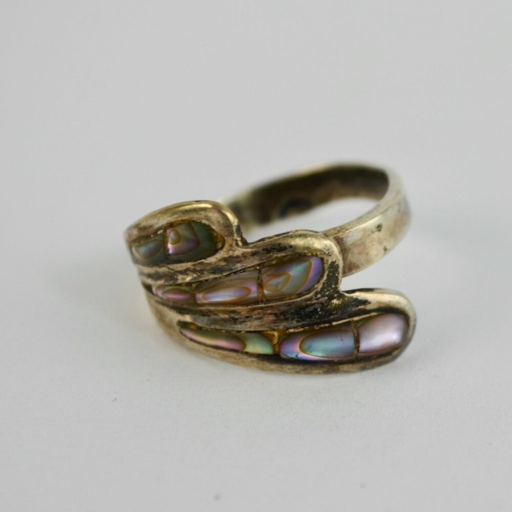 Mexico Sterling E2 925 Silver Abalone Shell Ring Adjustable - Picture 5 of 6